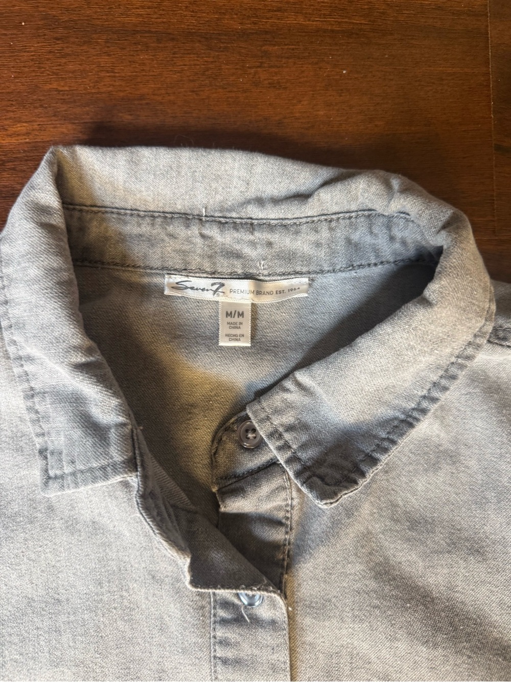 Seven7 Black Washed Denim Button Down Shirt size medium - Picture 2 of 3
